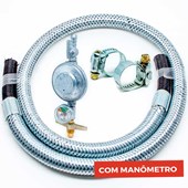 Kit Mangueira Gás Flexível Aço 1,0 MT + Registro com Manômetro