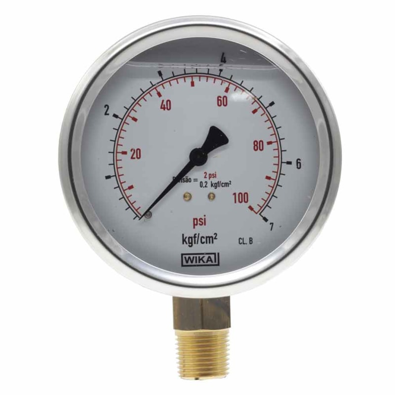 Manômetro de Gás WIKA 1/2 0 a 07 kg 100 PSI Glicerina