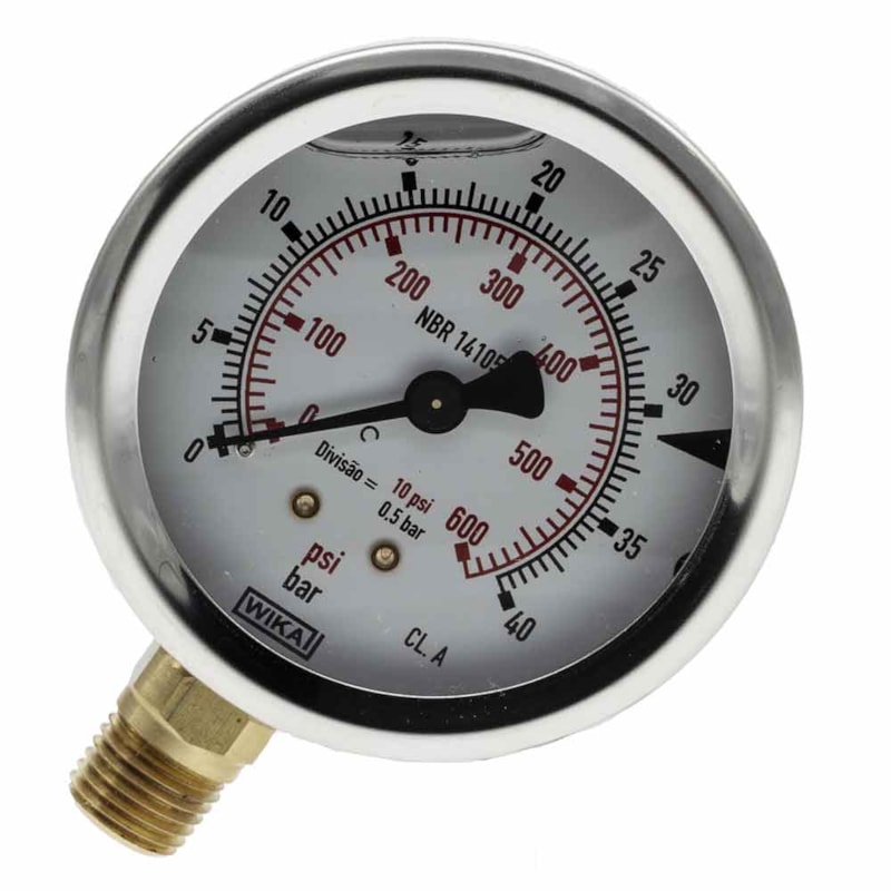 Manômetro de Gás WIKA 1/4 0 a 40 Bar 600 PSI 063 mm